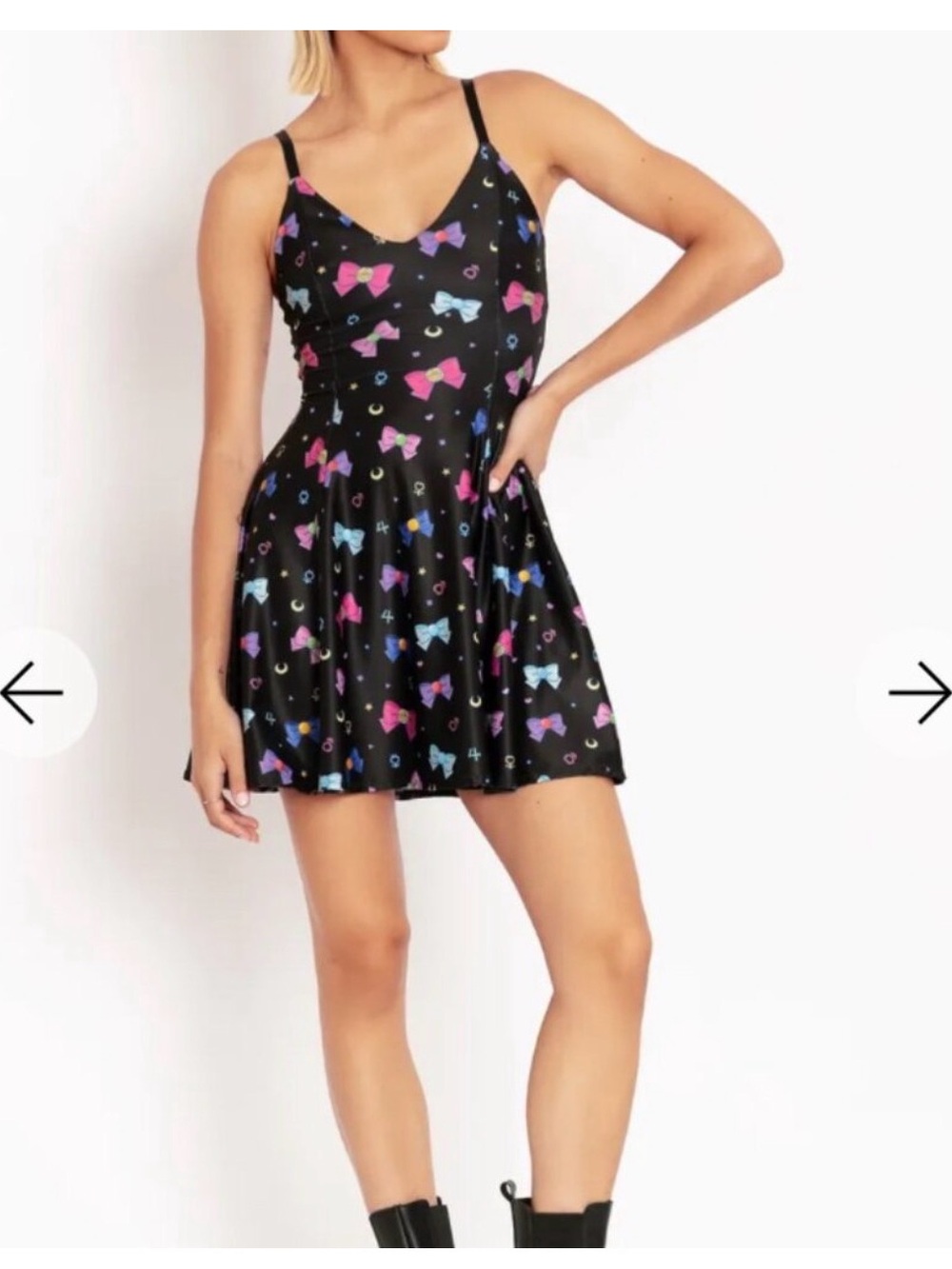 Sailor Moon Blackmilk Black Slip Dress with Multicolor Bow Motif